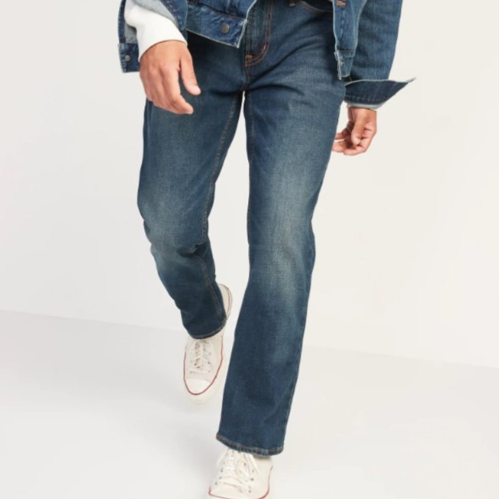 Men's Dark Denim Straight Leg Jeans with Built-In Flex Size 42W 32L - New